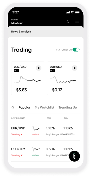 An image of the trading.com mobile app.